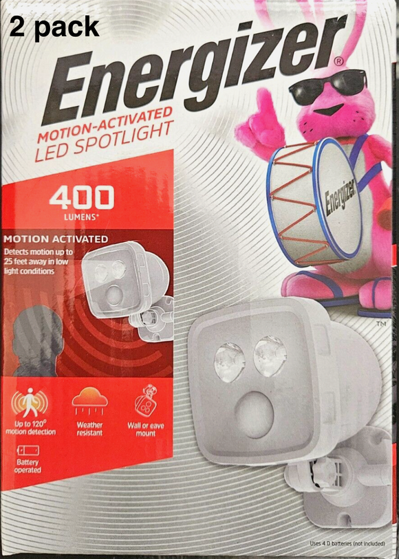 2 ENERGIZER Motion-Activated LED Spotlight 400 Lumens Outdoor Battery Operated B