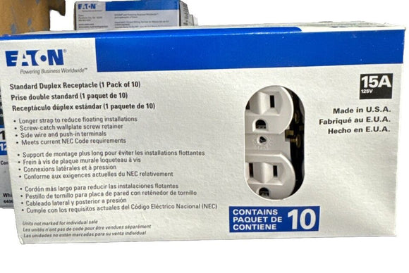 10 Pack EATON 15 AMP Standard Duplex Receptacle -WHITE- #270W-10-LW