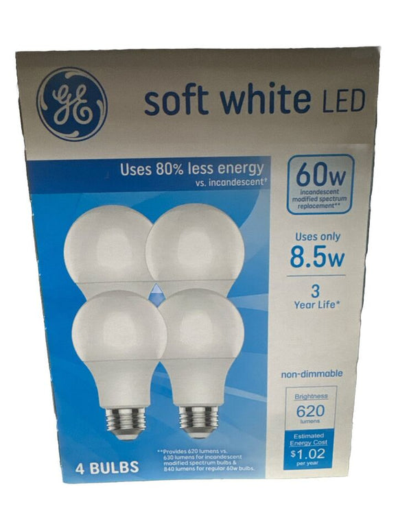 GE 93131063 LED Light Bulbs, Soft White, A19 Shape, Medium Base, 8.5 Watts,