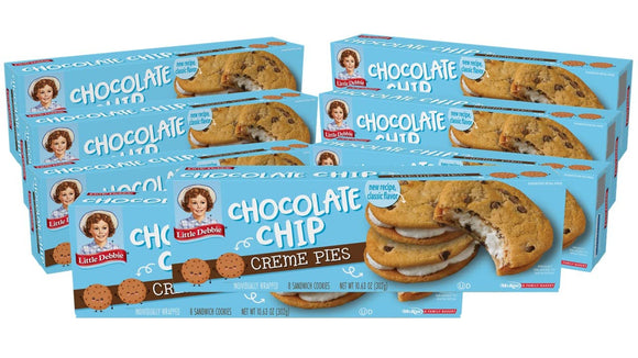 Little Debbie Chocolate Chip Creme Pies, A Layer of Creme Sandwiched Between Two Soft Chocolate Chip Cookies (8 Boxes)